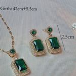 Faux Emerald Necklace Pendant & Earring Set Pierced Ears Gold Photo 3
