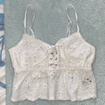 Aerie  White Lace Up Eyelet Crop Cami Top Photo 0