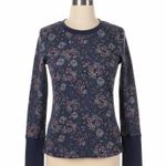 Sundance Top M Petite Navy Floral Thermal Waffle Boho Cottagecore Cozy Layer Photo 0