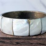Vintage Bracelet Brass & Mother of Pearl Bangle Photo 0