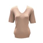 August Silk Knits Size XL Short Sleeve Taupe Ribbed 100 Percent Silk Knit Top Brown Photo 1