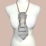 “Dainty Dapper” gray necktie necklace with blue and pale pink design and brooch Photo 2