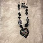 NWT Heart & Zebra Statement Necklace Earring Set Photo 1