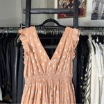 Lulus  Cause to Celebrate Mauve Silver Metallic Ruffle Tiered Midi Dress Photo 2