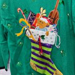 Vintage Fashion Only Christmas Sweater Green Stocking Bells Embellished Size M Size M Photo 4
