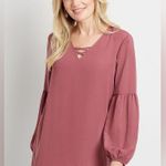 Maurice's NWT Maurice’s Magenta Lantern Sleeve Lattice Neck Tunic Blouse M Photo 12