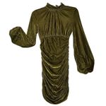 Pretty Little Thing  Dress Womens 0 Olive Green Velvet Ruched Long Sleeve Mini Photo 9