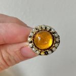 Amber & Pearl Round Bohemian Statement Ring “Lucia” Yellow Orange Citrine Gold Jewelry Photo 11