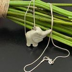 Sage Green Stone Elephant Pendant on 925 Silver Necklace Photo 0