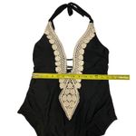 Kona Sol  Swimsuit Bathing Suit Womens L Crochet Plunge One-Piece Halter Black Photo 4