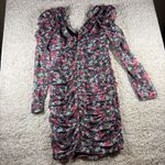 ASTR THE LABEL Black Pink Floral Mesh Ruched V Neck Long Sleeve Mini Dress M Size M Photo 7