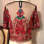 NWOT~ Beautiful Embroidered Mesh Top XS Red Photo 3