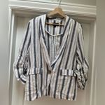 Laundry by Shelli Segal Stripe Scrunched Sleeve Linen Blend Blazer - Size M - laundry by shelli … Photo 1