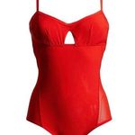 We Are HAH Under The Wire Mesh Bodysuit in Blood Orange Photo 0