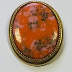 Sarah Coventry Coraline Brooch Pendant Pink Orange Gold Tone Glitter Lucite Oval Photo 1