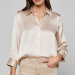L'Agence  Cream Satin Button Down Shirt Photo 0