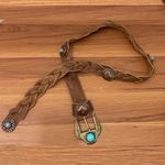 Bebe Vintage Y2K Brown Braided Leather Studded Faux Turquoise Southwestern Belt Photo 0