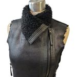 Forever 21 Faux Leather Shearling Fur Vest Jacket Black Small Rocker Sleeveless Photo 5