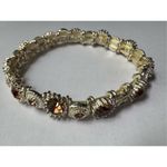 Vintage Womens Amber & Silver Heavy Floral Stretchy Slip On Bracelet Photo 3
