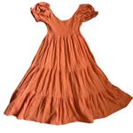 O.P.T. Gauzy Cotton Lanna Puff Sleeve Smocked Midi Dress Orange Size Small Photo 7