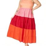 English Factory Pink Red Boho Siena Color Block Spaghetti Maxi Plus Size 3X NWT Photo 0
