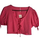 Free People Kitty Tee Velvet Rose Crop Top Tie Up Front Puff Sleeve Size XS NWT Photo 0