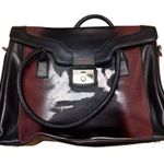 Pourchet Paris Black Patent Burgundy Suede Satchel Tote Vintage 13x10.5 Bag GUC Photo 0