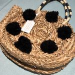 Mud Pie NWT ⭐️ Pom Pom Circle Straw Tote B71 Photo 3