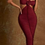 Oh Polly  Rose Bow-Detail Ruched Cutout Dress in Red Wine Photo 0