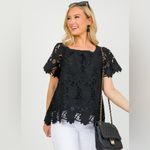 Umgee  Black‎ Floral Lace Square Neck Top Size Medium Photo 1