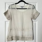 August Silk Options Lace Trim Embroidered Top - Size S Photo 0
