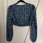 Boden USA NWT Boden Cropped Low V Top True Navy Linear Bloom Photo 5