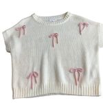 Blu Pepper L Short Sleeve Bow Sweater Cream Pink Coquette Slouchy Soft Girl New Photo 2
