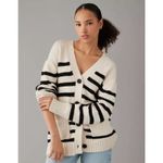 American Eagle  Oversized Button-Front Long-Length Cardigan Sweater Stripe Small Photo 1