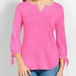 Talbots New  Woman’s Pink Sweater notched neck tie 3/4 length sleeves, Sz MP Photo 1