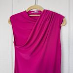 ZARA  Barbie Hot Pink Asymmetrical Draped Cross Neckline Midi Dress Stretchy S Photo 2