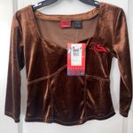 Women's Johnny Blaze Flames Vintage Dead Stock Stretch Velour Crop Top Brown Med Photo 5