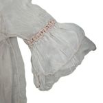 Elena Baldi Italy‎ 100% Silk Peasant Top Crochet Trim Bell Sleeve Blouse Size Lg Tan Photo 5