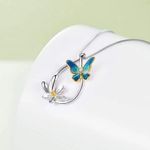 Butterfly Necklace Sterling Silver Teardrop Daisy Flower Butterfly Pendant Photo 7