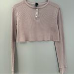 Wild Fable  Blush Pink Long Sleeve Thermal Waffle Knit Henley Crop Shirt M Photo 0