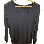 Rag and Bone  Women Small Longsleeve Sheer Scoop Neck Textured Raw Hem‎ Black Top Photo 0