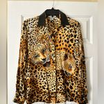 Vintage leopard silk and leather blouse. Gold Size 6 Photo 5