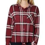 Polly & Esther Juniors’ Tie Front Cozy Plaid Shirt Photo 0
