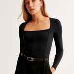 Abercrombie & Fitch Long-Sleeve Cotton-Modal Squareneck Corset Bodysuit size XS Photo 0