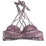 Ambrielle Halter Bikini Top Women's Size L Padded Crisscross Straps Pink Silver Purple Size L Photo 0