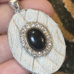 Handmade Handcrafted cowhide vintage gem cameo pendant on chain necklace Photo 0