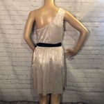 EXPRESS One Shoulder Pleated Gold Toga Style Dress Medium Photo 6