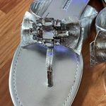 Vera Wang  Lavender Silver Leather Sandal/Flipflops with Bow and Rhinestone Embel Photo 0
