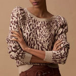 Maeve Anthropologie  Knit Leopard Print Sweater XL Puff Sleeve Soft Chic Neutral Photo 0