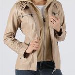Tanming Women's Removable Hooded Faux Leather Jackets in Apricot/Tan‎ Tan Size XXL Photo 3